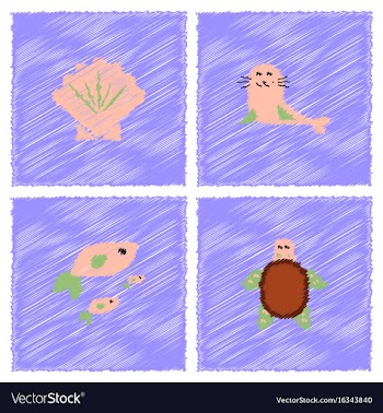 Sea animals stock collection in hatching style vector image