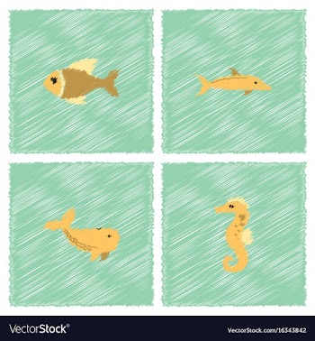 Sea animals stock collection in hatching style vector image
