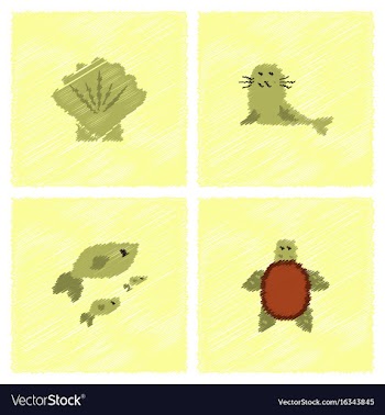 Sea animals stock collection in hatching style vector image