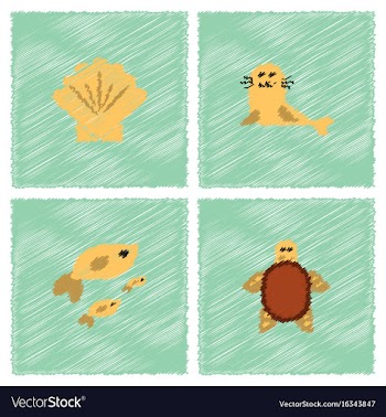 Sea animals stock collection in hatching style vector image