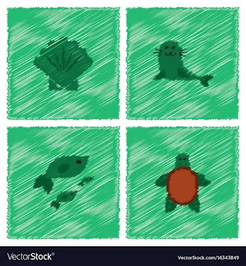 Sea animals stock collection in hatching style vector image