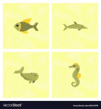 Sea animals stock collection in hatching style vector image