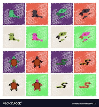 Sea animals stock collection in hatching style vector image