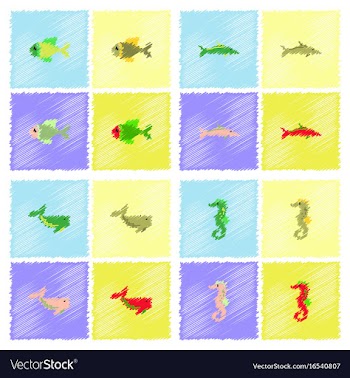 Sea animals stock collection in hatching style vector image