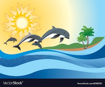 Sea Background with Jumping Dolphins vector image