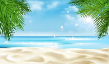 Sea beach with palm tree leaves background, summer Free Vector