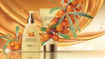 Sea buckthorn cosmetics vector realistic ads poster. Free Vector
