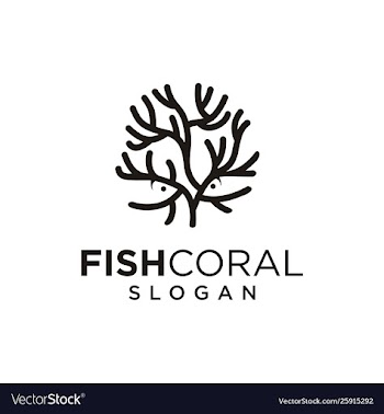 Sea coral and fish logo black silhouette isolated vector image