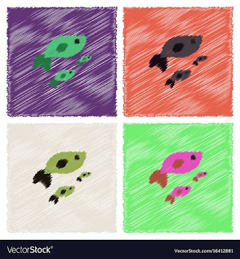Sea fish in hatching style vector image