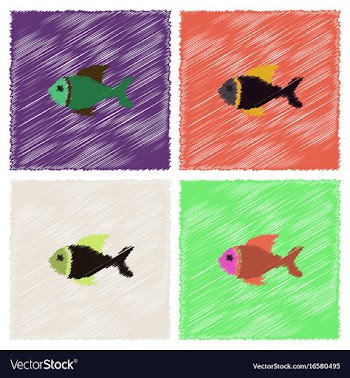Sea fish in hatching style vector image