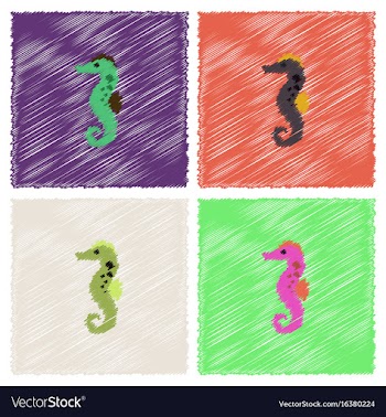Sea horse in hatching style vector image