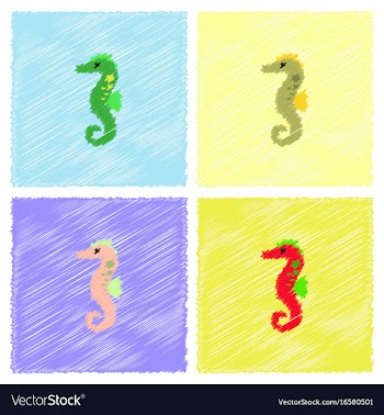 Sea horse in hatching style vector image