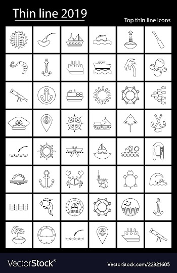 Sea line icons for web and mobile thin line vector image