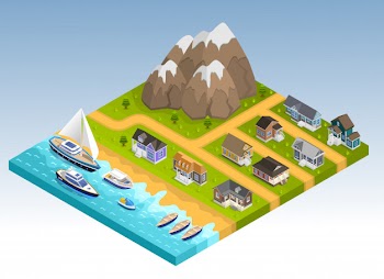 Sea line isometric composition Free Vector
