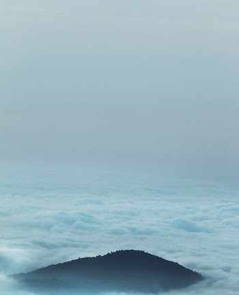 sea of clouds through green mountain