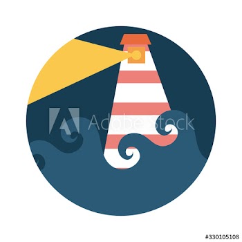 sea scape scene with lighthouse flat style icon