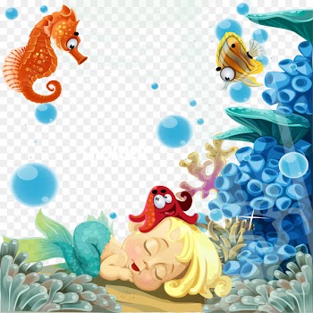 Sea Underwater Illustration - Hippocampus and underwater mermaid sleeping vector material 