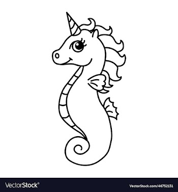 sea unicorn cartoon coloring page for