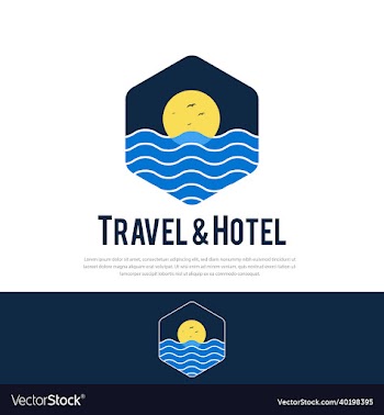 sea wave hexagon line art logo design