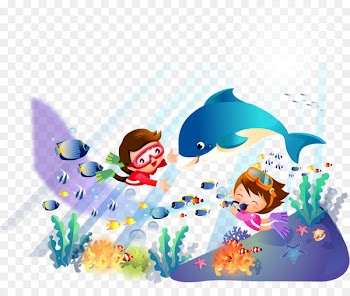 Seabed Cartoon Fish - Children undersea adventure vector illustration 