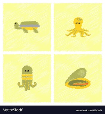 Seabed stock collection in hatching style vector image