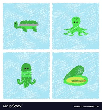 Seabed stock collection in hatching style vector image