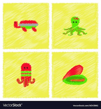 Seabed stock collection in hatching style vector image