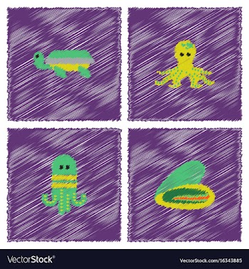 Seabed stock collection in hatching style vector image