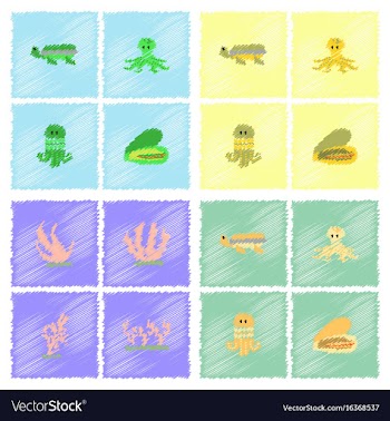 Seabed stock collection in hatching style vector image