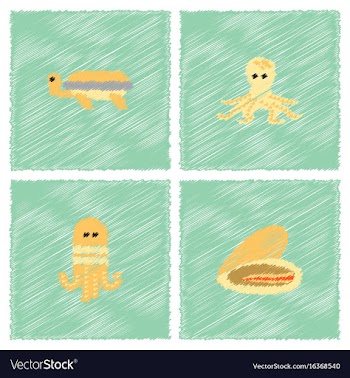 Seabed stock collection in hatching style vector image