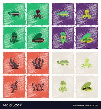 Seabed stock collection in hatching style vector image