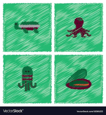 Seabed stock collection in hatching style vector image