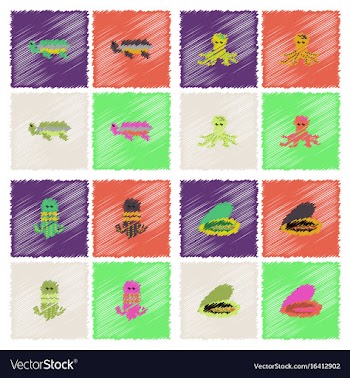 Seabed stock collection in hatching style vector image