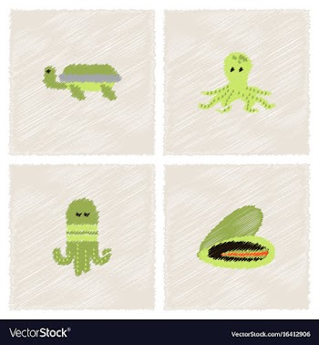 Seabed stock collection in hatching style vector image