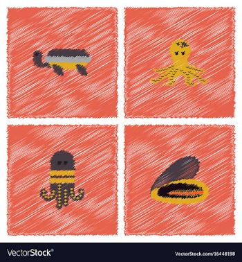 Seabed stock collection in hatching style vector image