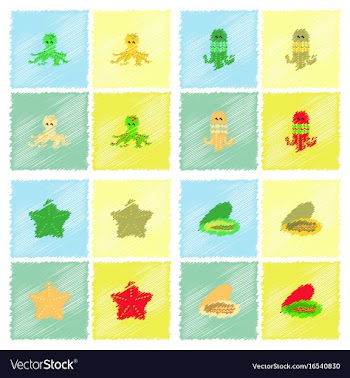 Seabed stock collection in hatching style vector image
