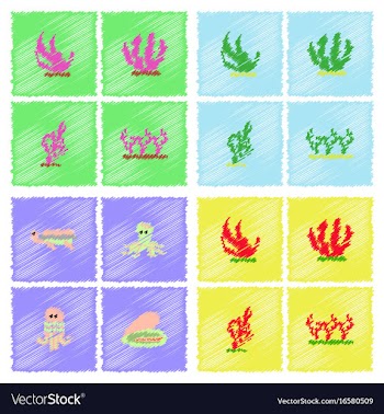 Seabed stock collection in hatching style vector image