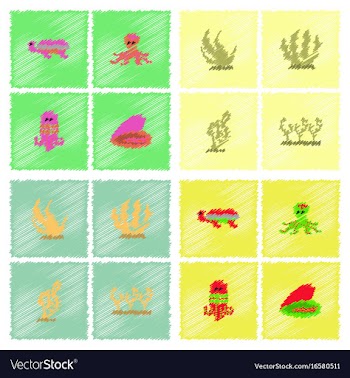 Seabed stock collection in hatching style vector image