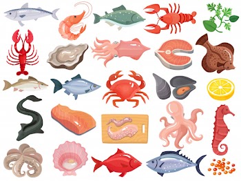 Seafood flat icons big set Free Vector