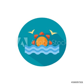 seagulls flying with sun sea animal block style icon