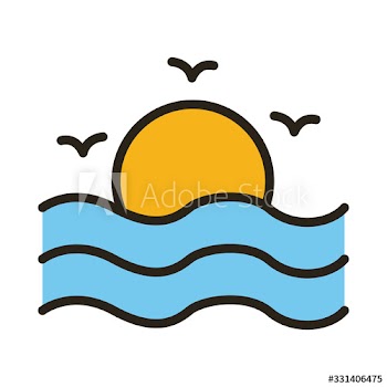 seagulls flying with sun sea animal line and fill style icon
