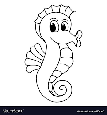 seahorse fish cartoon coloring page for
