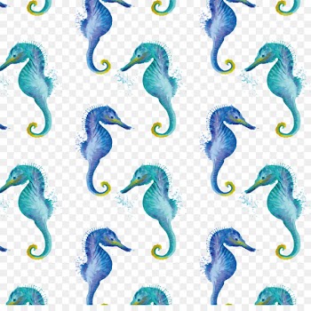 Seahorse Hippocampus Green Watercolor painting - Hand painted blue and green hippocampus pattern 