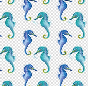 Seahorse Hippocampus Green Watercolor painting, Hand painted blue and green hippocampus pattern transparent background PNG clipart