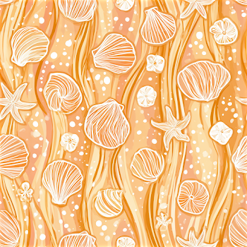 Seamless Beach Pattern with Seashells and Starfish