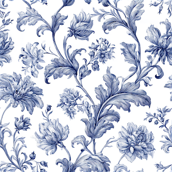 Seamless Blue and White Botanical Toile Pattern