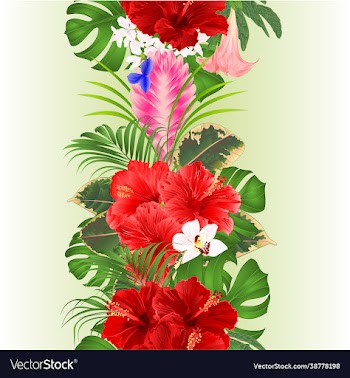 seamless border bouquet with tropical flowers