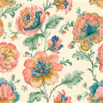 Seamless Botanical Textile Pattern with Folk-Art Flowers