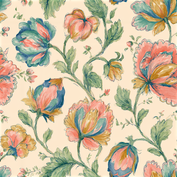 Seamless Botanical Textile Pattern with Folk Art Flowers
