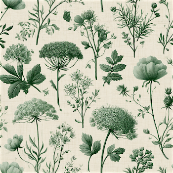 Seamless Botanical Toile Pattern on Ivory Background